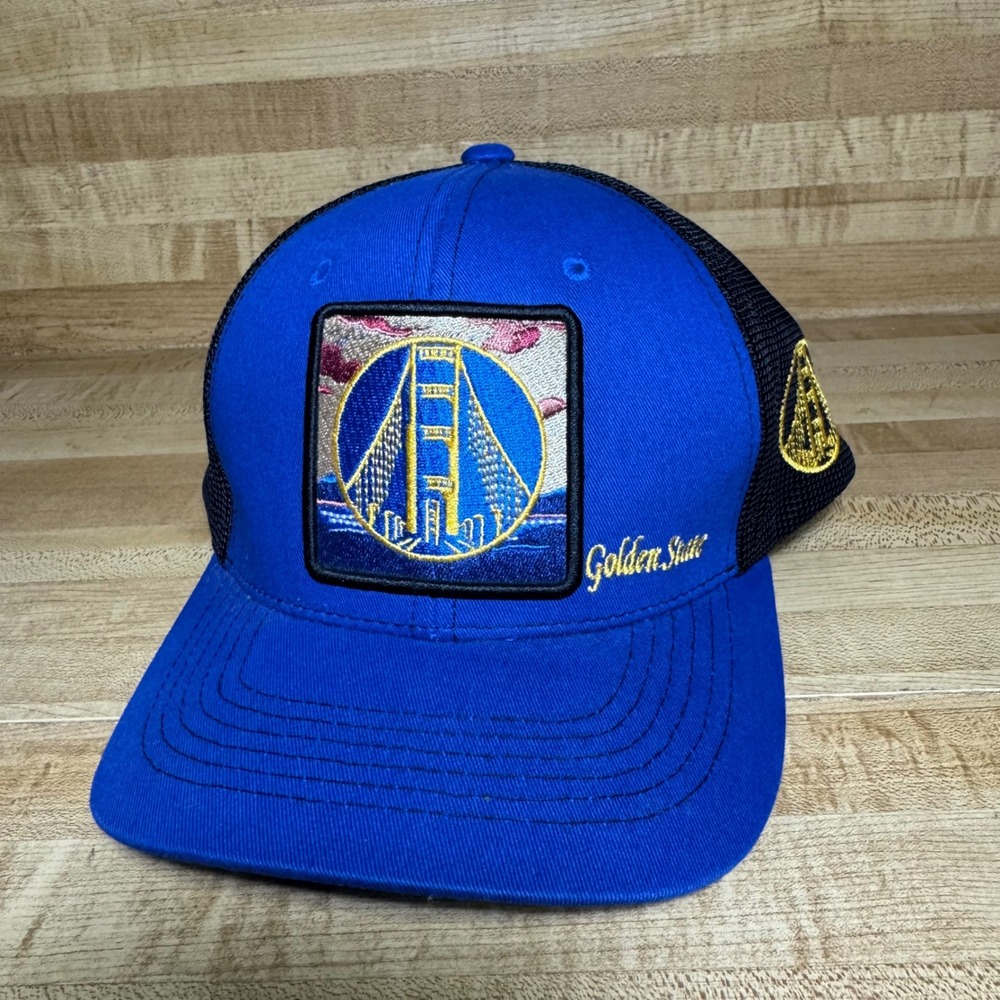 Golden State Warriors NBA Trucker Hat Snapback Blue Black Mesh